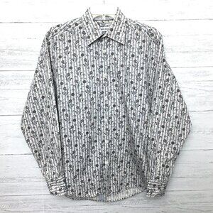 Bullock & Jones Men's Grey and Tan Floral Print Shirt Button Front Long Sleeve M